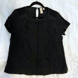 Anthropologie Black Embroidered Cut Out Blouse